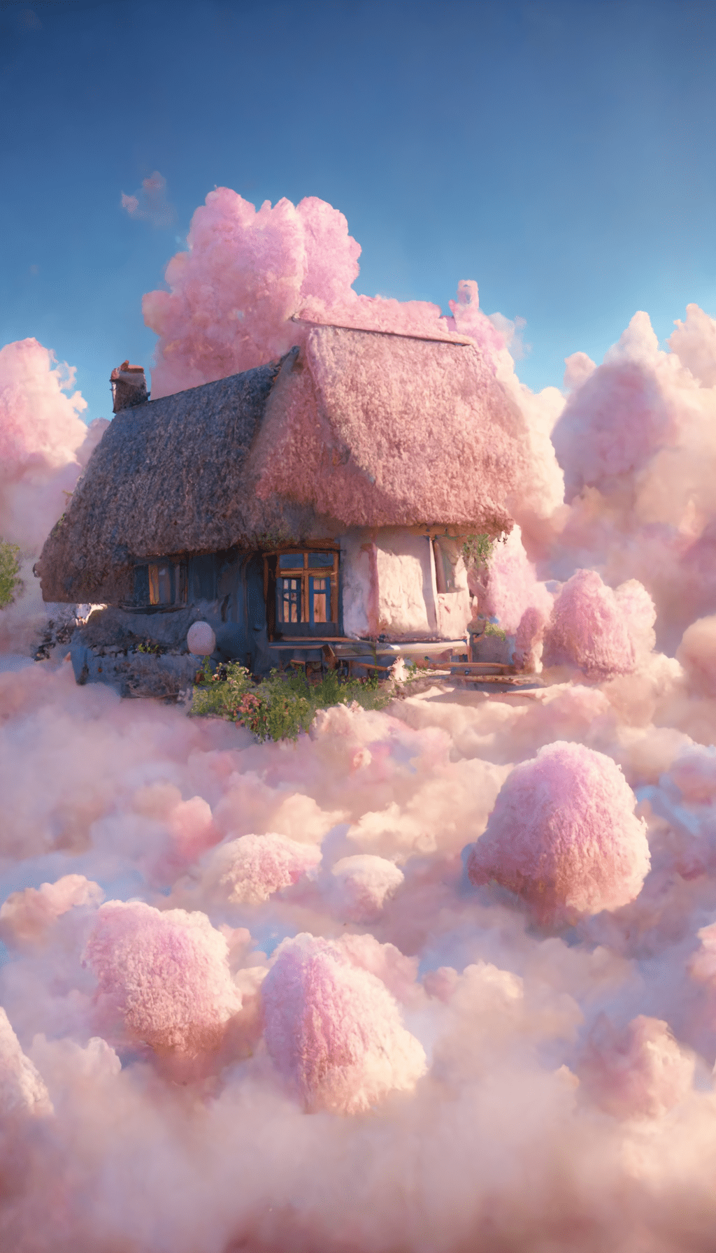 白云粉色小屋