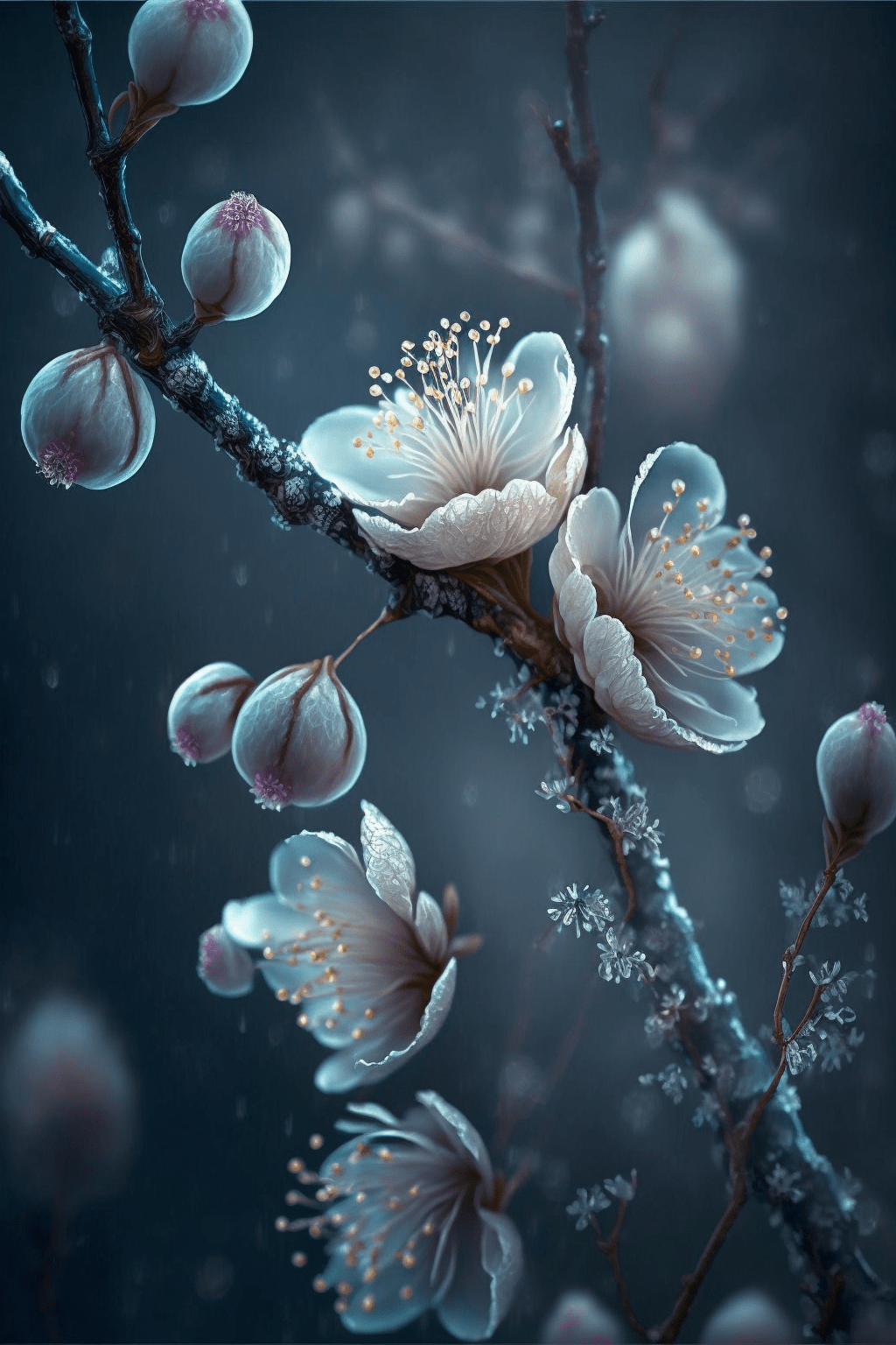 雪景树枝梅花