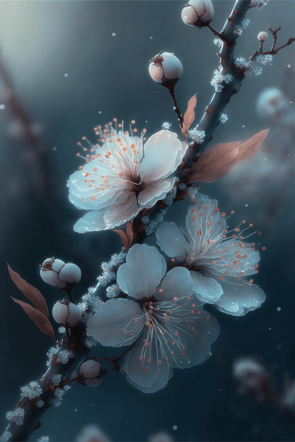 雪景树枝梅花