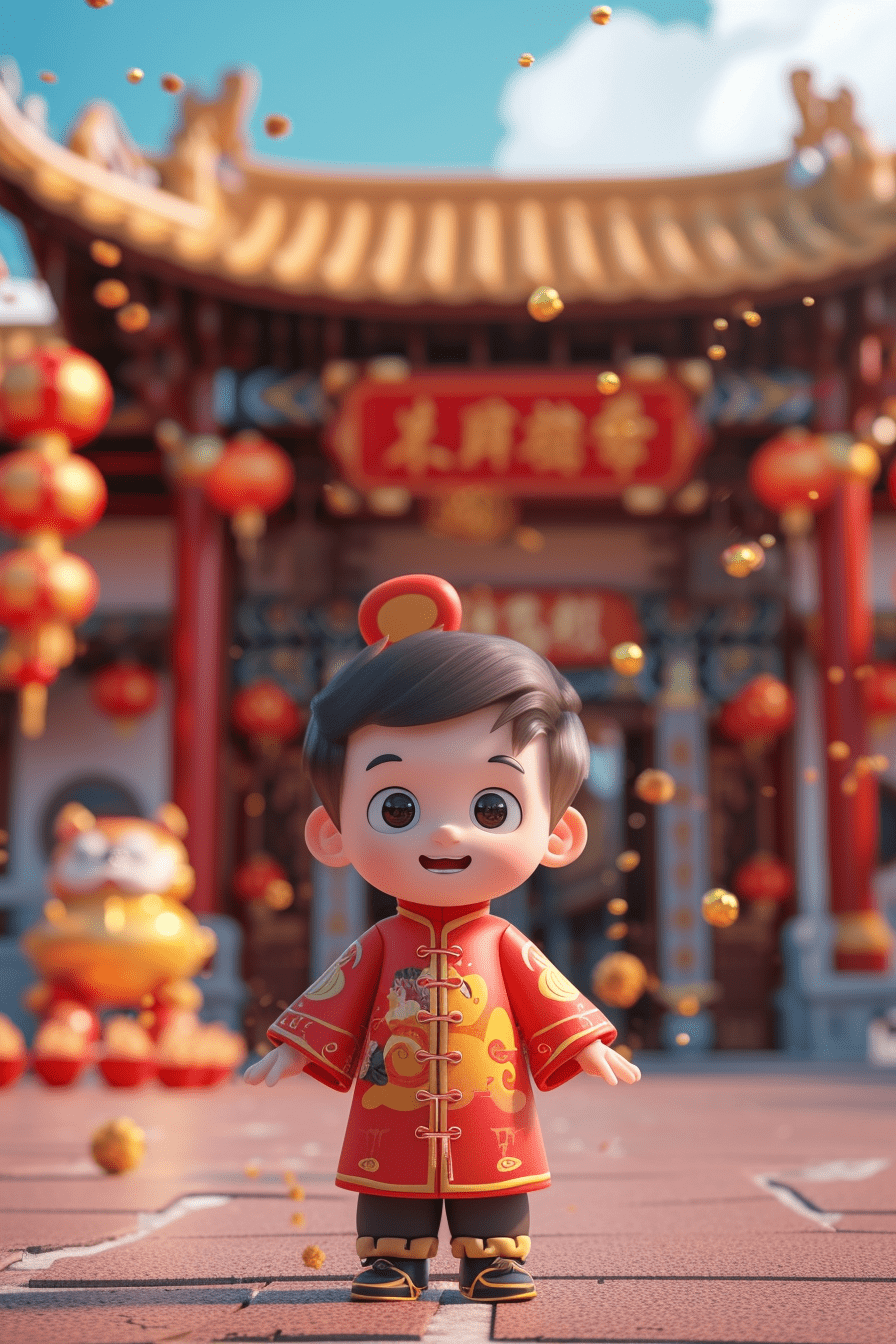 春节庆典3D卡通小学生