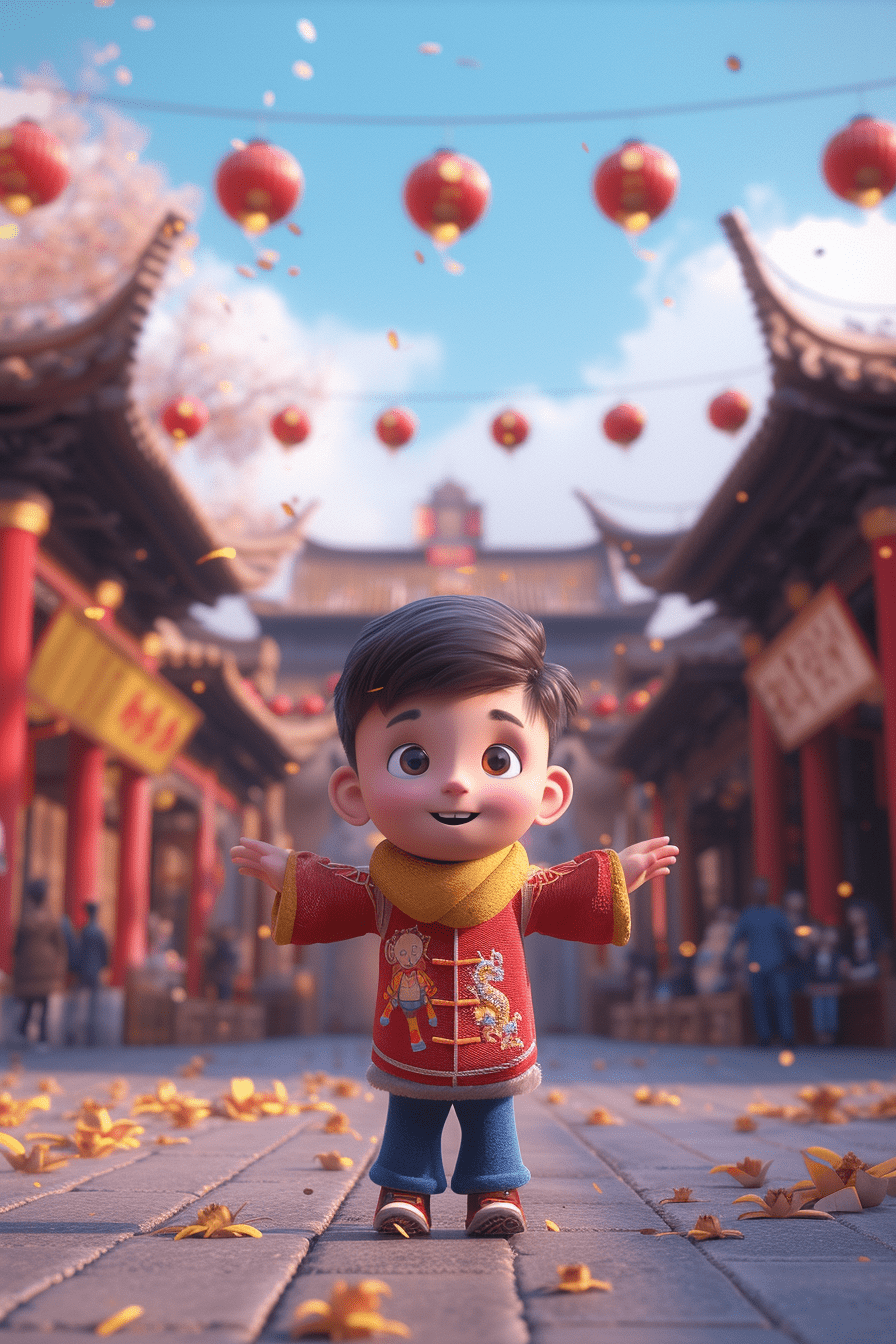 春节庆典3D卡通小学生