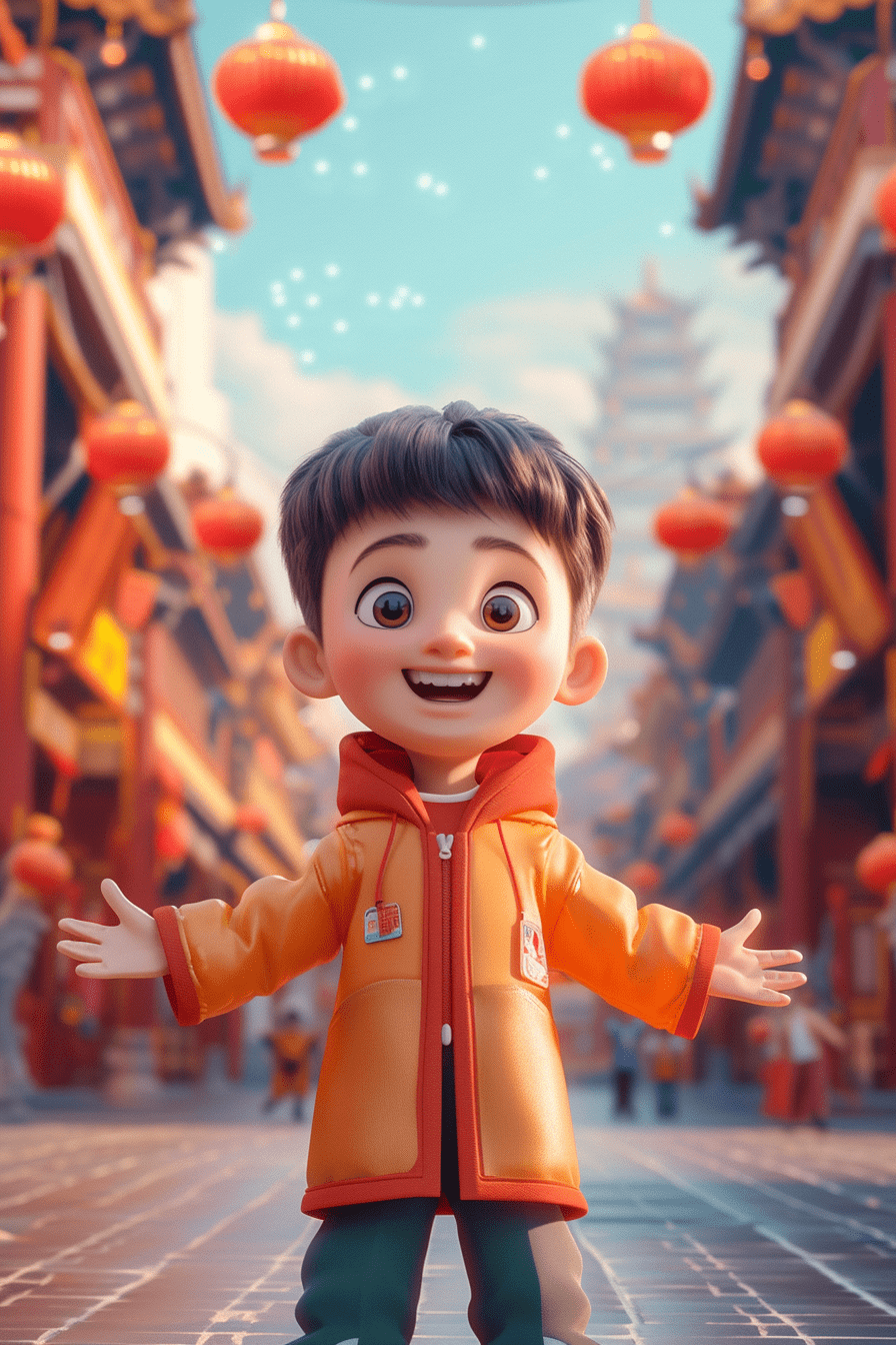 春节庆典3D卡通小学生