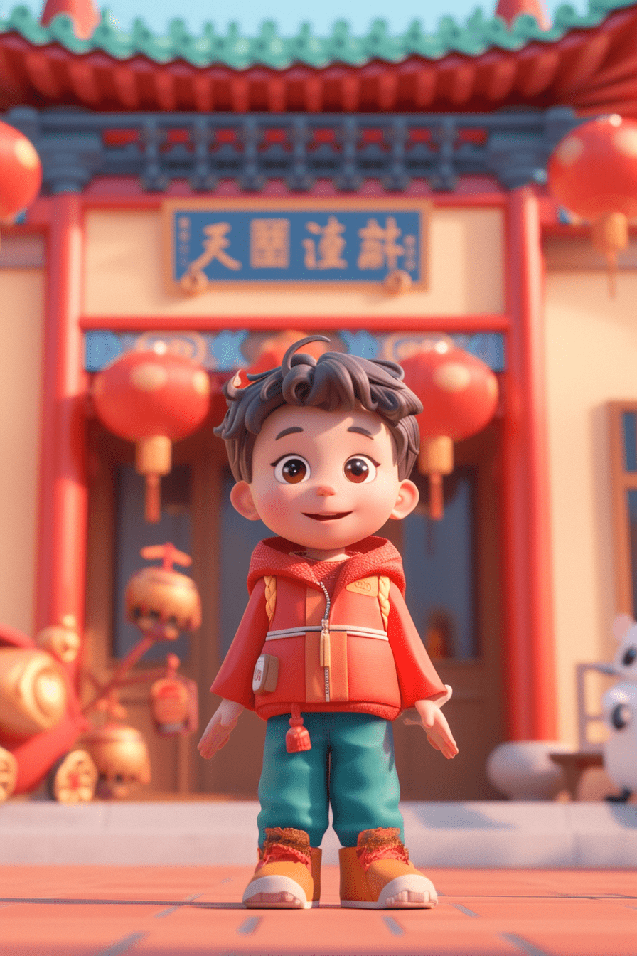 春节庆典3D卡通小学生