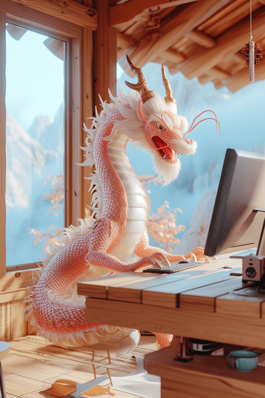可爱的粉红系中国龙现代科技生活