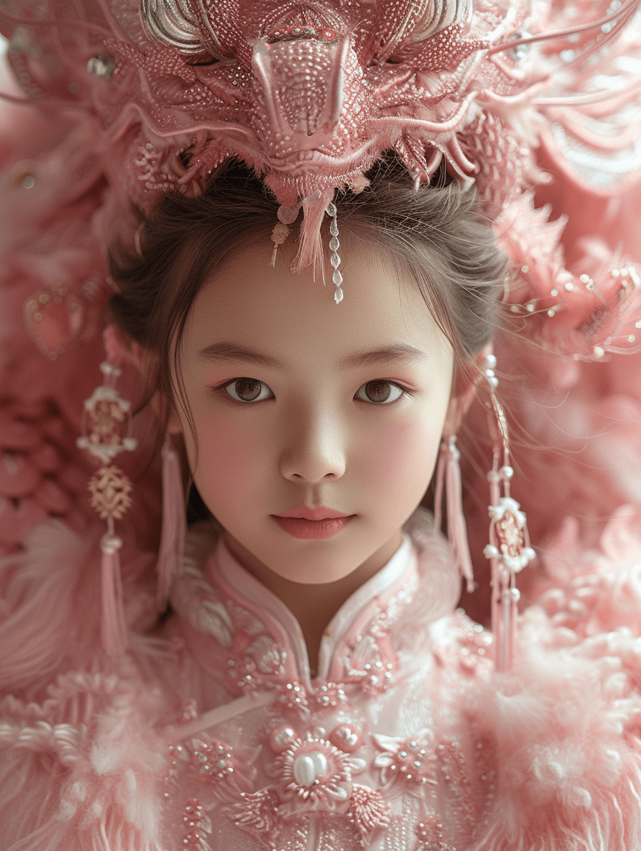 新春佳节中的粉色汉服小美女