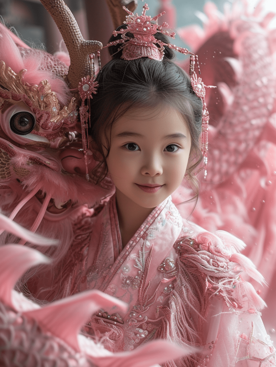 新春佳节中的粉色汉服小美女