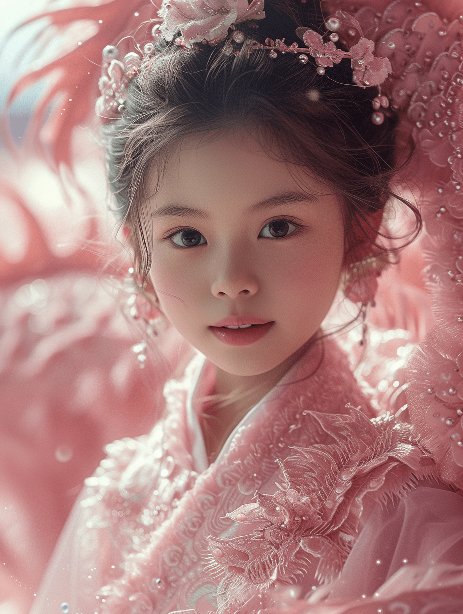 新春佳节中的粉色汉服小美女