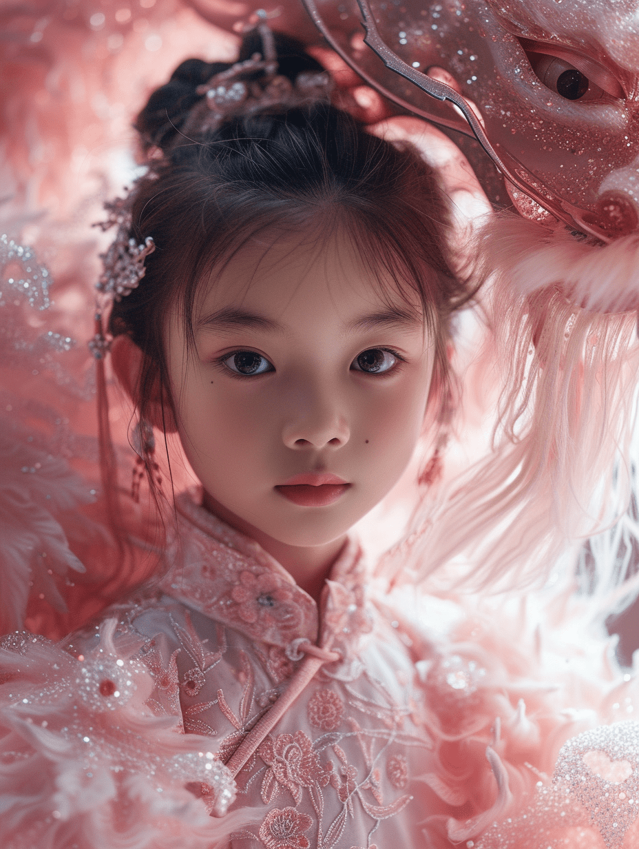 新春佳节中的粉色汉服小美女