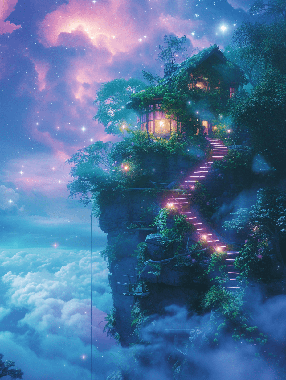 清晨的薄雾，云朵小屋