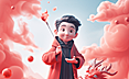男孩挥舞着魔法，身旁站着一条东方龙，画面明亮而愉快