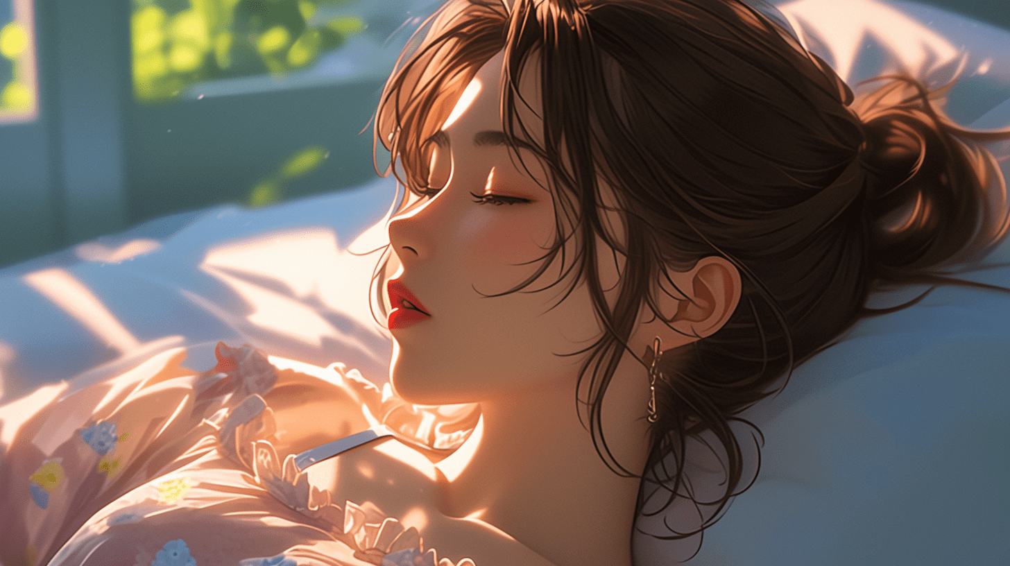 一位女孩在海滩弹吉他，旁边是一只纯白色的小猫咪，画面以V-Ray追踪渲染风格呈现。