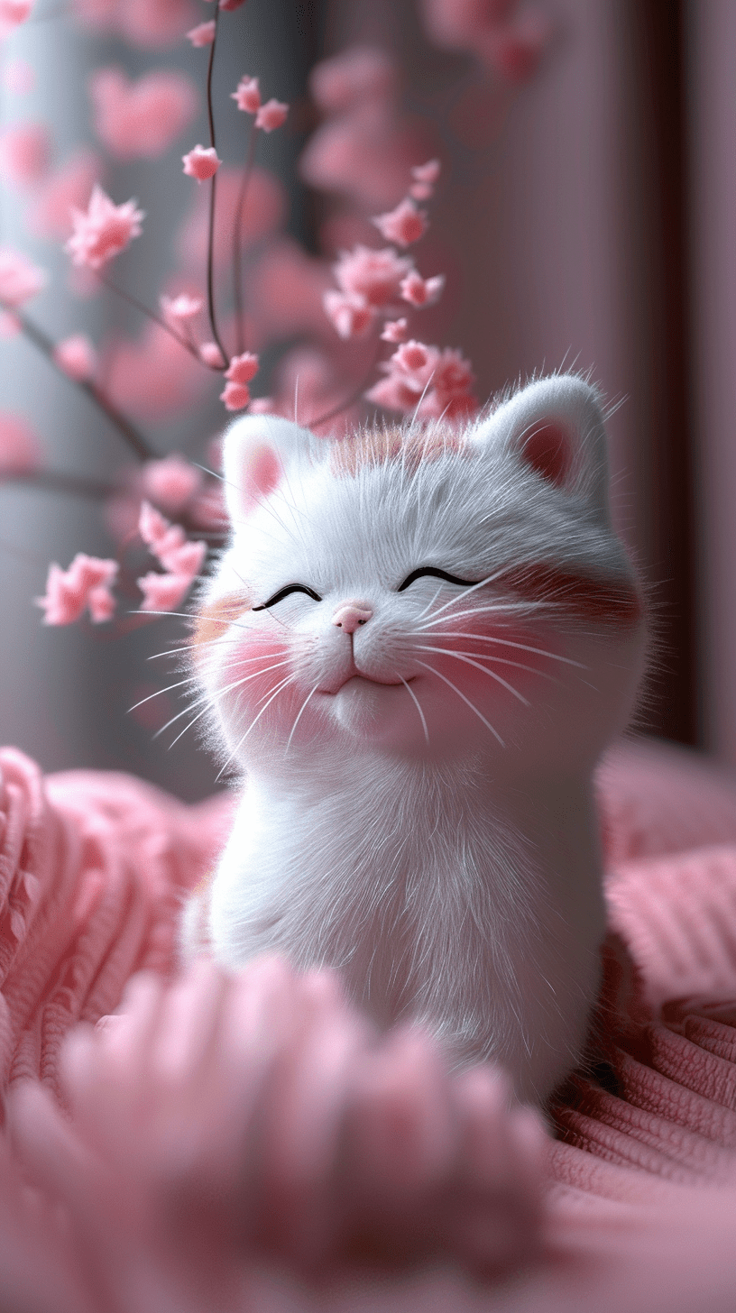 栩栩如生的小猫咪，柔和粉彩色调显得格外温馨