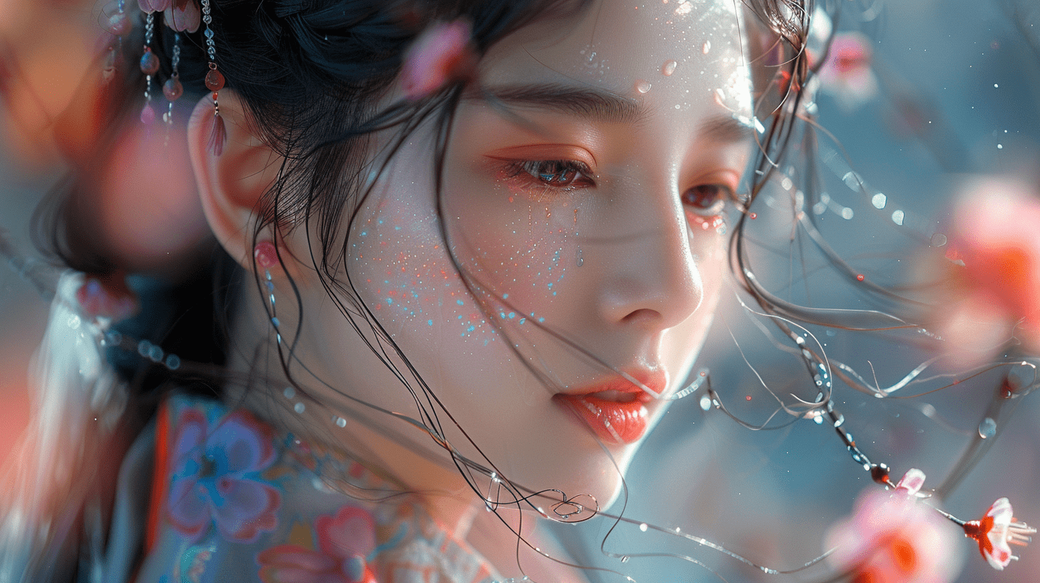 一位少女，她的侧脸显得格外唯美，迷人的眼睛更加引人注目