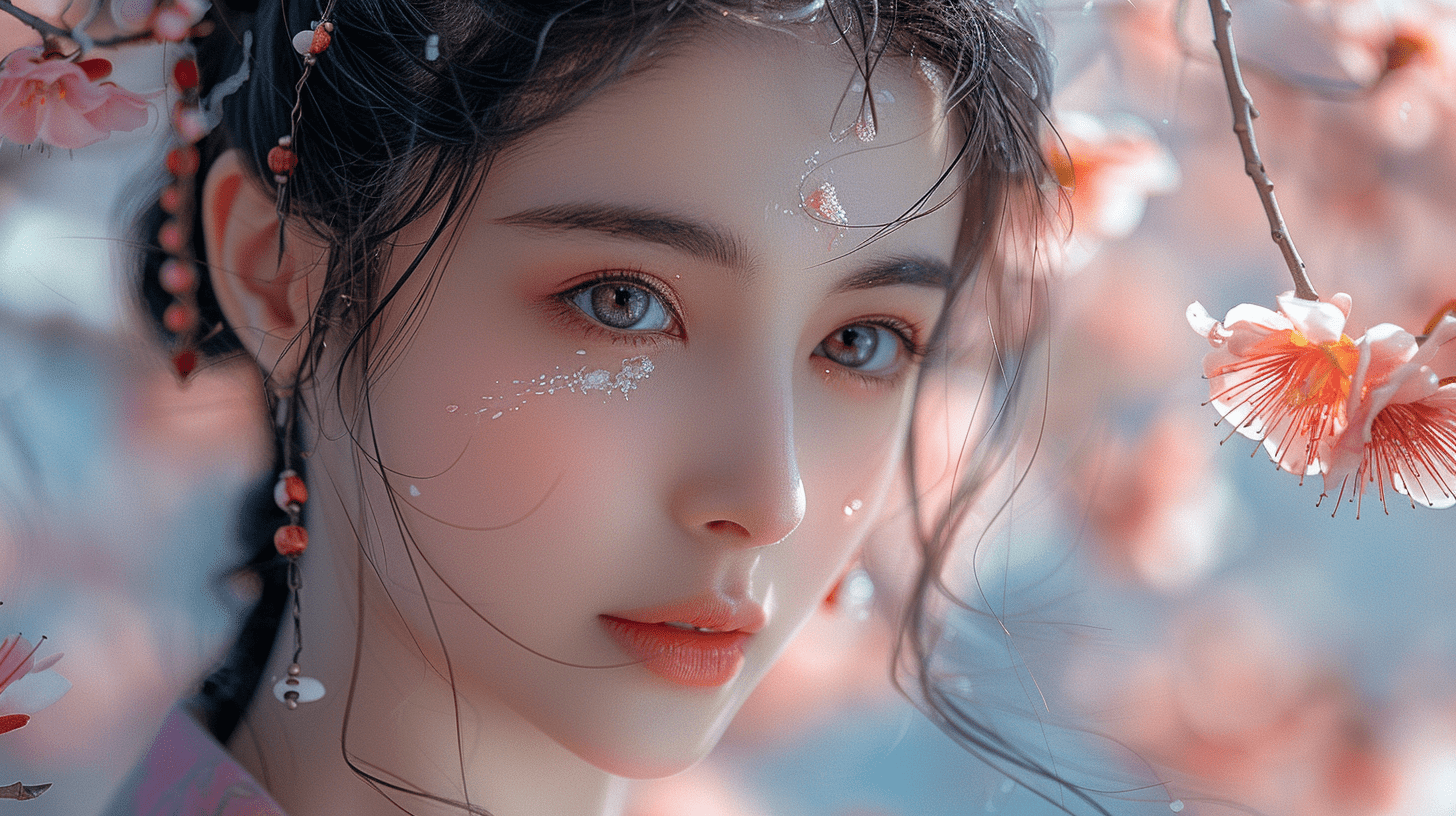 一位少女，她的侧脸显得格外唯美，迷人的眼睛更加引人注目
