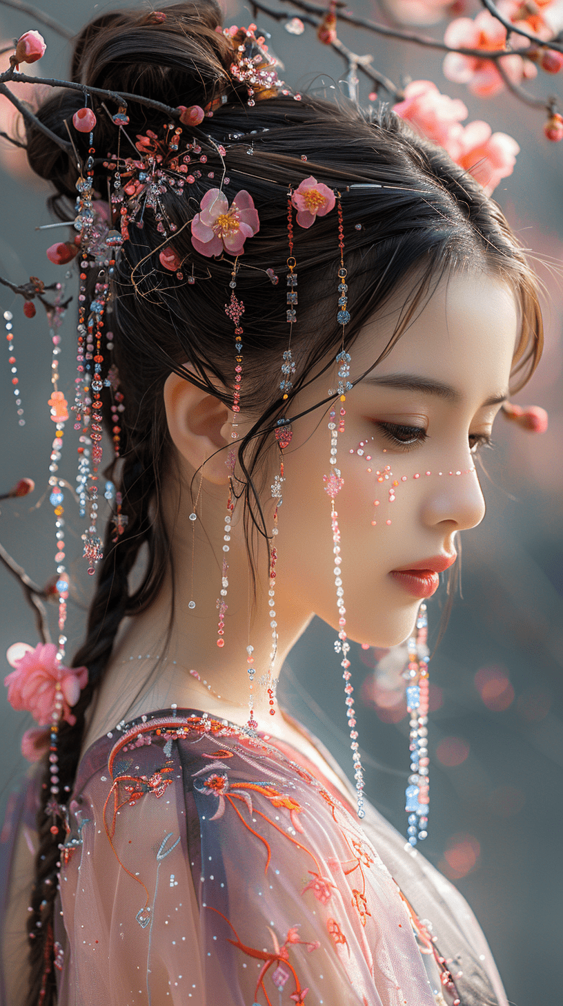 一位少女，她的侧脸显得格外唯美，迷人的眼睛更加引人注目