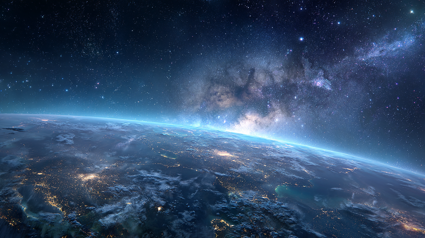 高清4K地球宇宙壁纸：广角蔚蓝星球与银河星云深邃背景