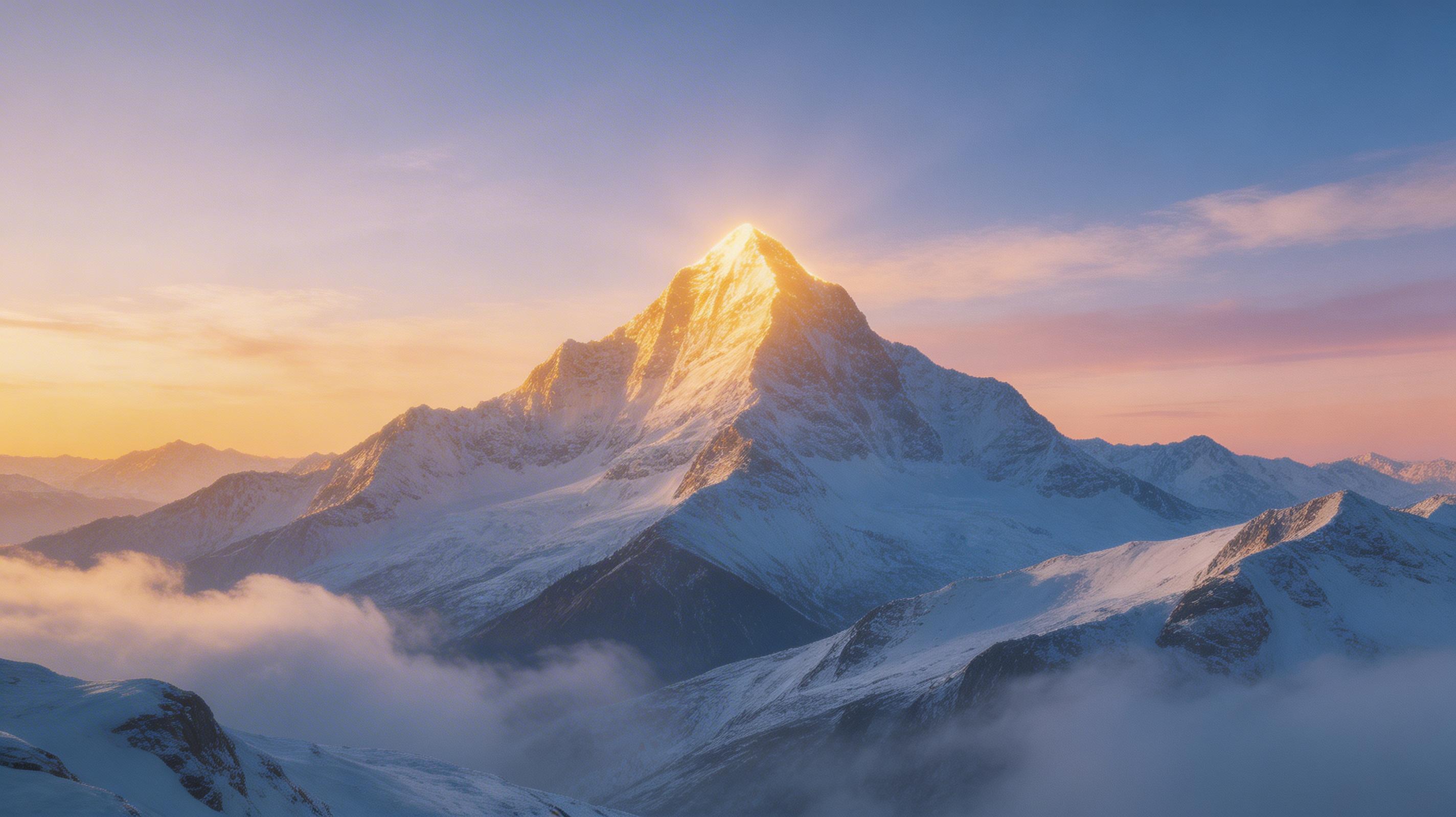 日出金山：壮丽雪山之巅的晨曦金光壁纸
